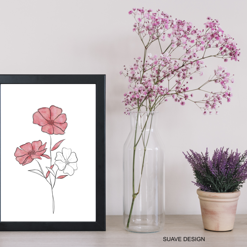 Abstract Floral Line Art Print. Wall Art, Home Decor, Trendy Flower Abstract Art Print Unframed Decor
