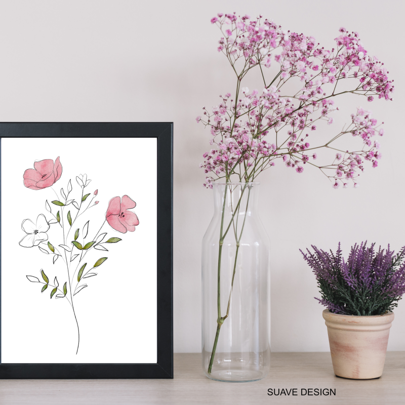 Abstract Floral Line Art Print. Wall Art, Home Decor, Trendy Flower Abstract Art Print Unframed Decor