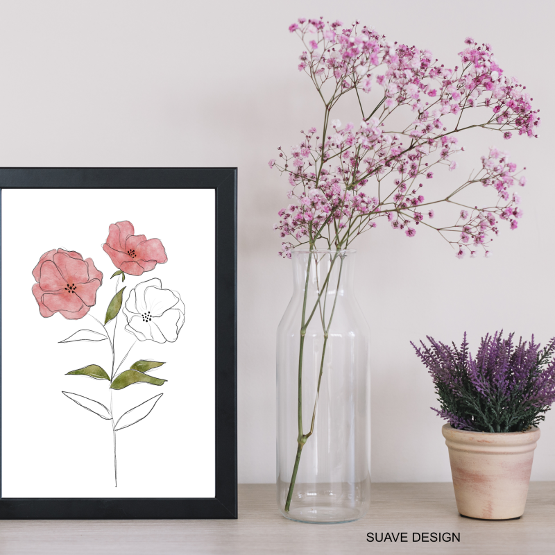 Abstract Floral Line Art Print. Wall Art, Home Decor, Trendy Flower Abstract Art Print Unframed Decor