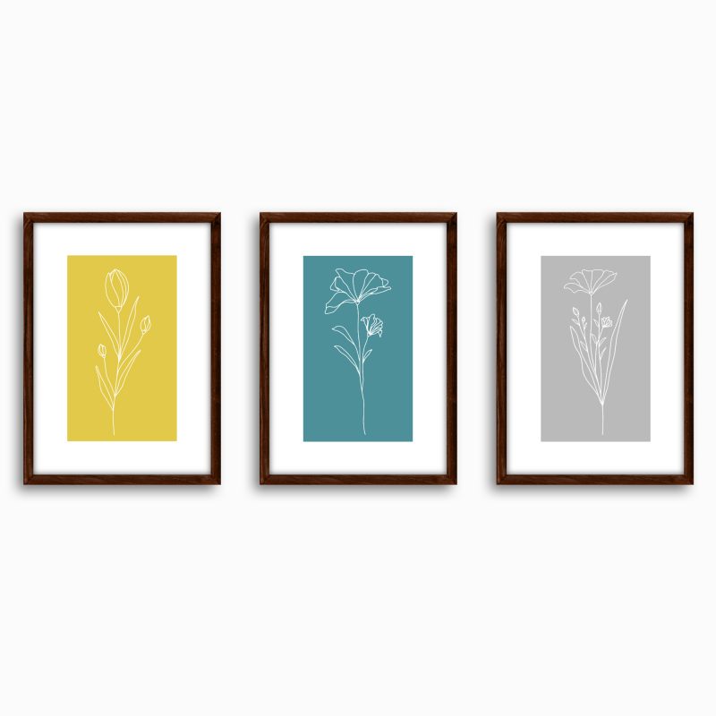 Floral Line Art Print Set, Set of 3 Wall Decor Art Prints, Living Room, Sketched Wall Art