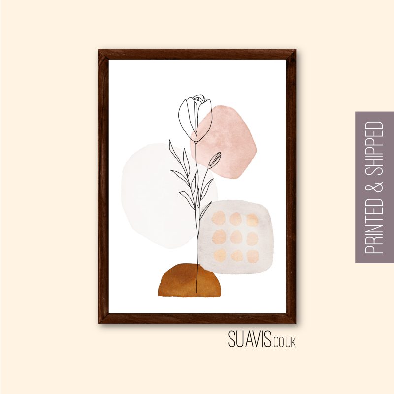 Botanical Floral Line Art Print Wall Art, Home Decor, Trendy Flower Abstract Art Print Unframed Decor