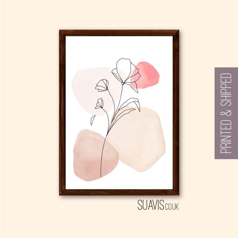 Botanical Floral Line Art Print Wall Art, Home Decor, Trendy Flower Abstract Art Print Unframed Decor