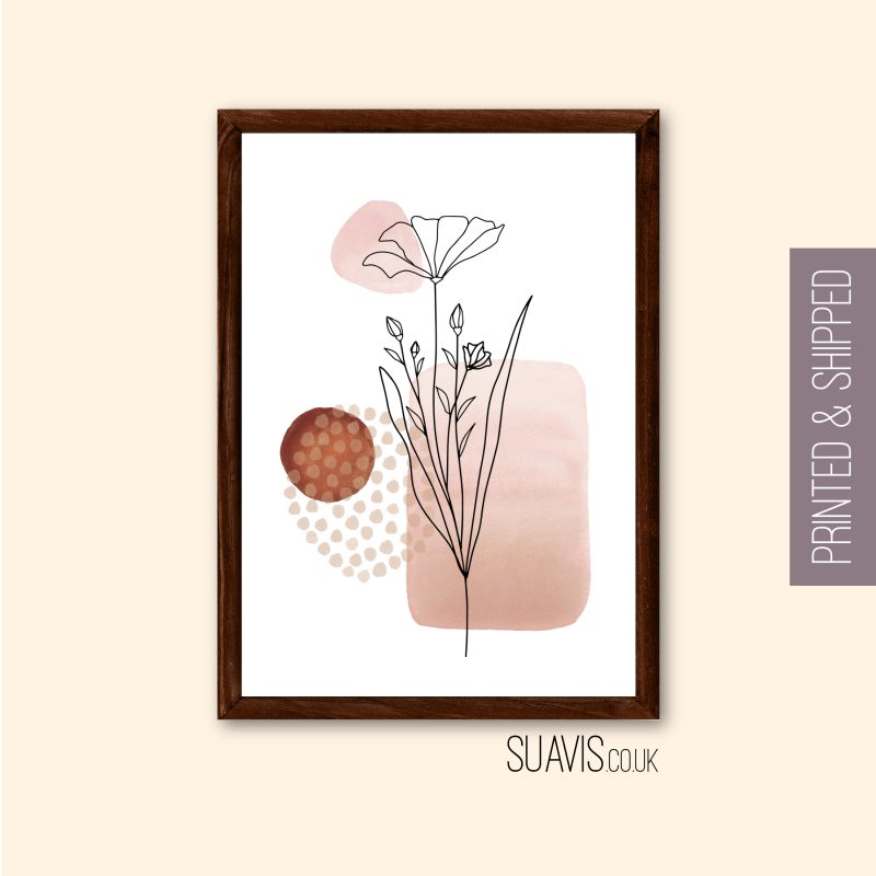 Botanical Floral Line Art Print Wall Art, Home Decor, Trendy Flower Abstract Art Print Unframed Decor