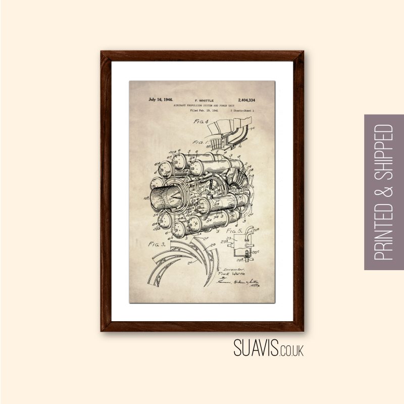 Patent Invention Print Inspiring Minimalist Wall Art Print - Original Jet Engine Patent by F. Whittle