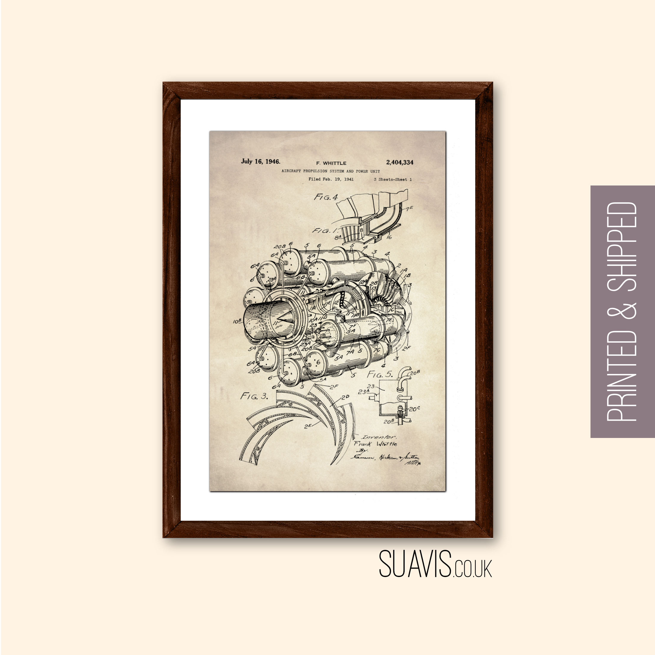 Patent Invention Print Inspiring Minimalist Wall Art Print - Original Jet Engine Patent by F. Whittle
