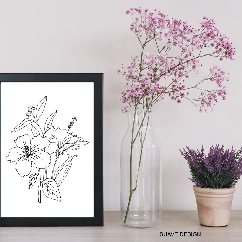 Abstract Floral Line Art Print. Wall Art, Home Decor, Trendy Flower Abstract Art Print Unframed Decor