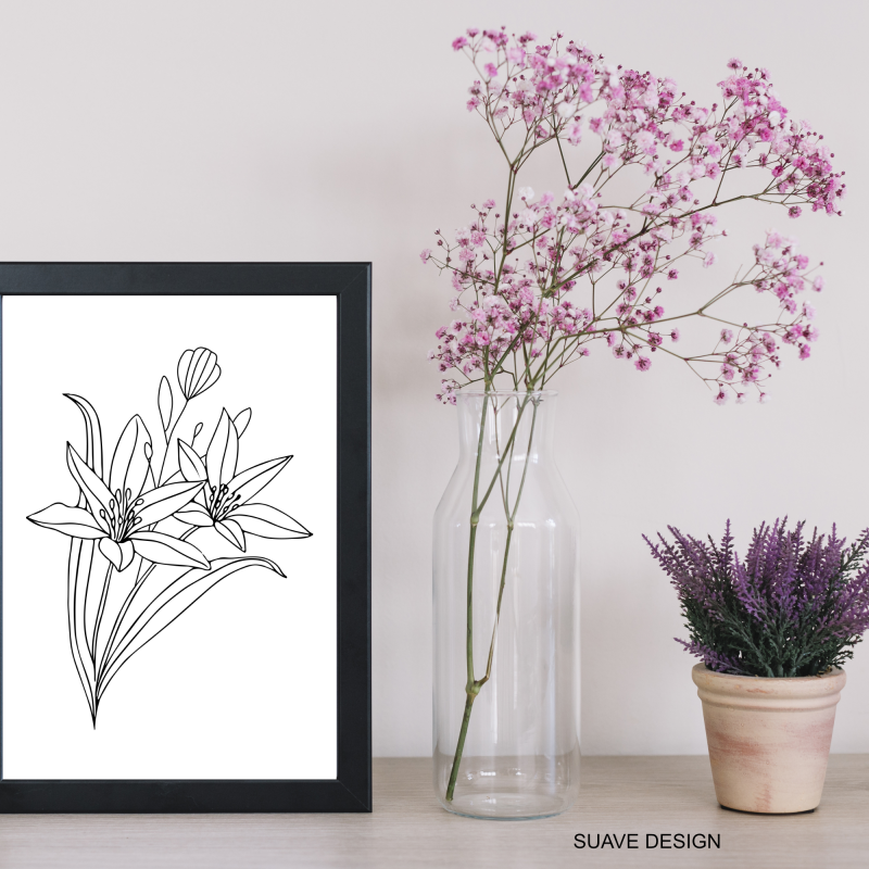 Abstract Floral Line Art Print. Wall Art, Home Decor, Trendy Flower Abstract Art Print Unframed Decor