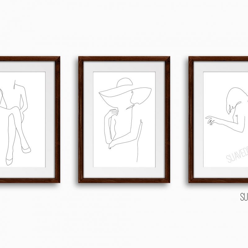 Trendy Line Art Prints Set of 3x Minimalist Floral Pot Head Ladies with Botanical Flowers and Butterflies Abstract Unframed Wall Decor