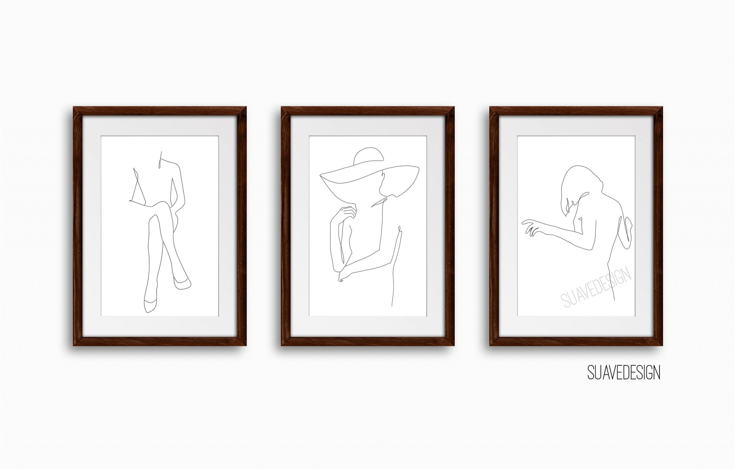 Trendy Line Art Prints Set of 3x Minimalist Floral Pot Head Ladies with Botanical Flowers and Butterflies Abstract Unframed Wall Decor
