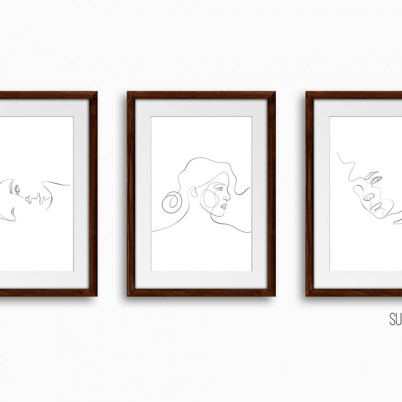 Trendy Line Art Prints Set of 3x Minimalist Floral Pot Head Ladies with Botanical Flowers and Butterflies Abstract Unframed Wall Decor Iris