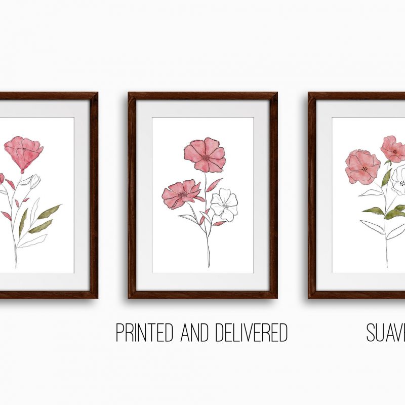 Botanical Line Art Print Set, Set of 3 Wall Decor Art Prints, Sketched Wall Art for Living Room / Bathroom / Study