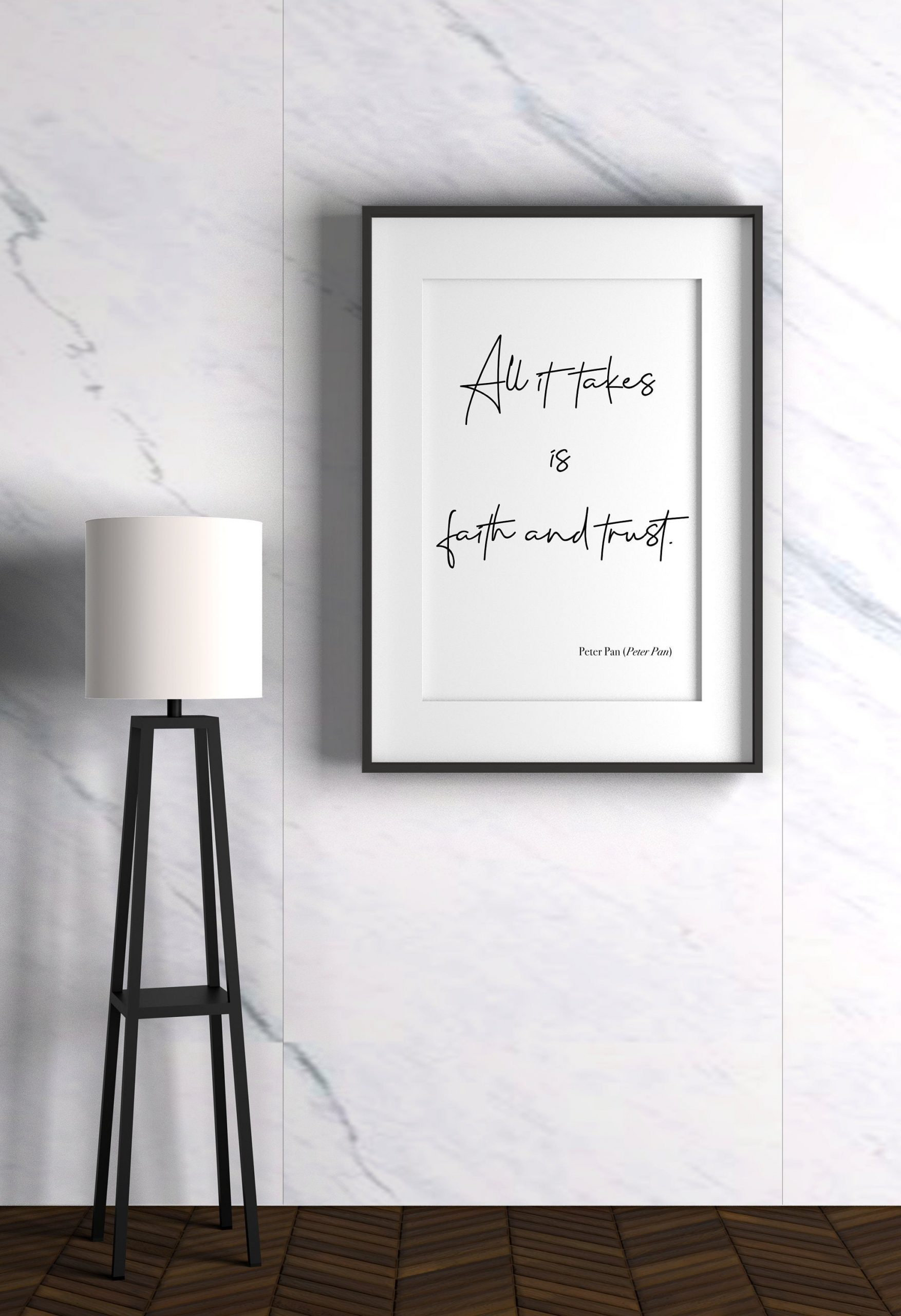 Disney Quote Print Minimalist Wall Art - Famous Walt Disney Motivational Quotes from Peter Pan - All it takes is Faith and Trust