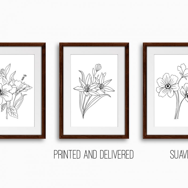 Floral Wall Art Prints Set of 3x Botanical Line Art Home Decor Trendy Minimalist One Line Abstract Flower Unframed Decor Modern Abstract