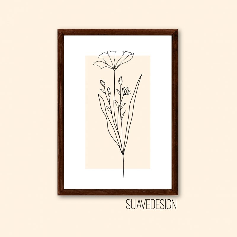 Botanical Floral Line Art Print Wall Art, Home Decor, Trendy Flower Abstract Art Print Unframed Decor