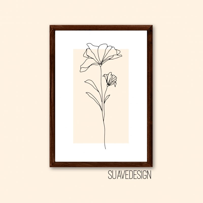Botanical Floral Line Art Print Wall Art, Home Decor, Trendy Flower Abstract Art Print Unframed Decor