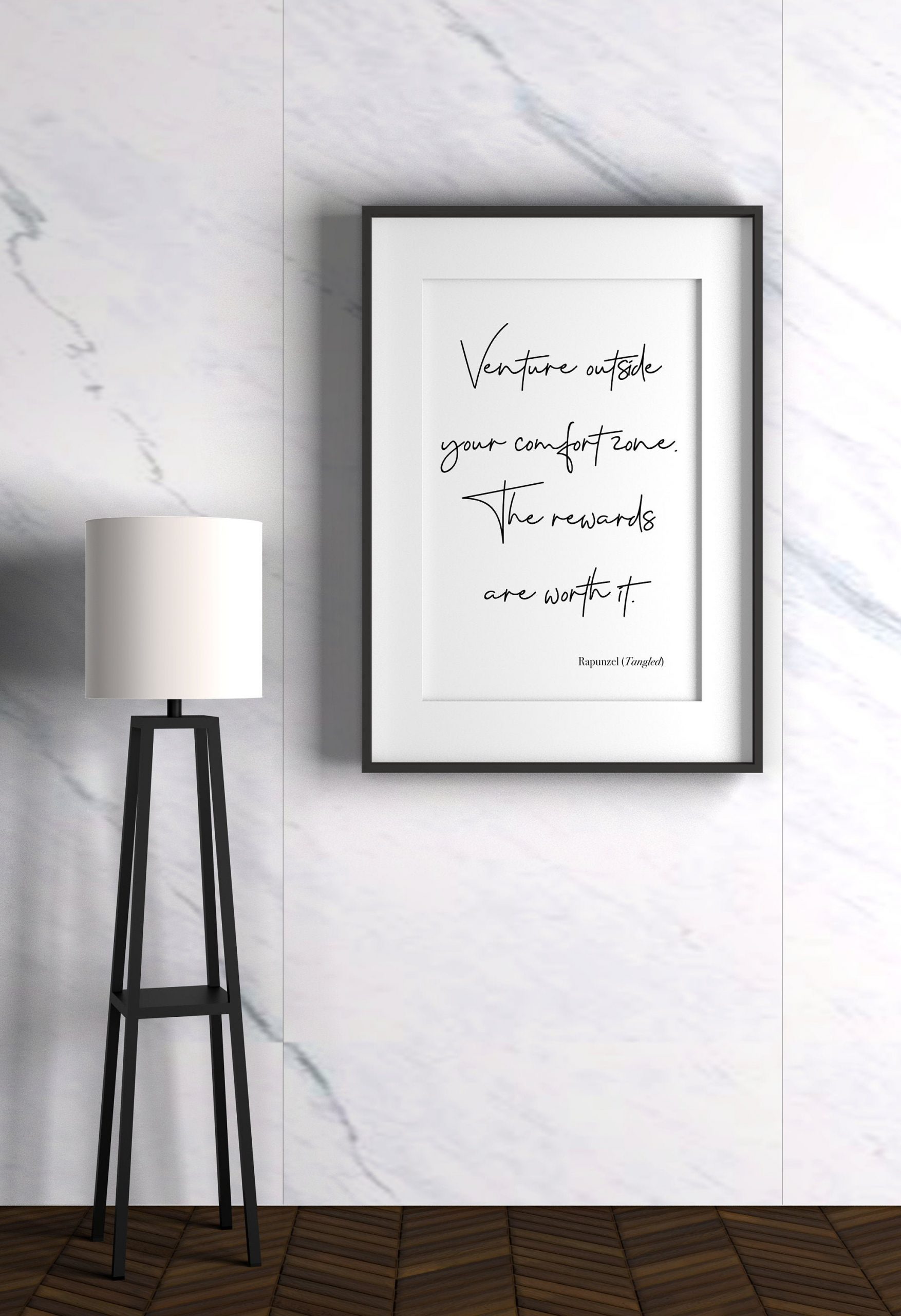 Disney Quote Print Minimalist Wall Art Famous Walt Disney Quotes from Rapunzel Venture Outside Your Comfort Zone The Rewards are Worth It