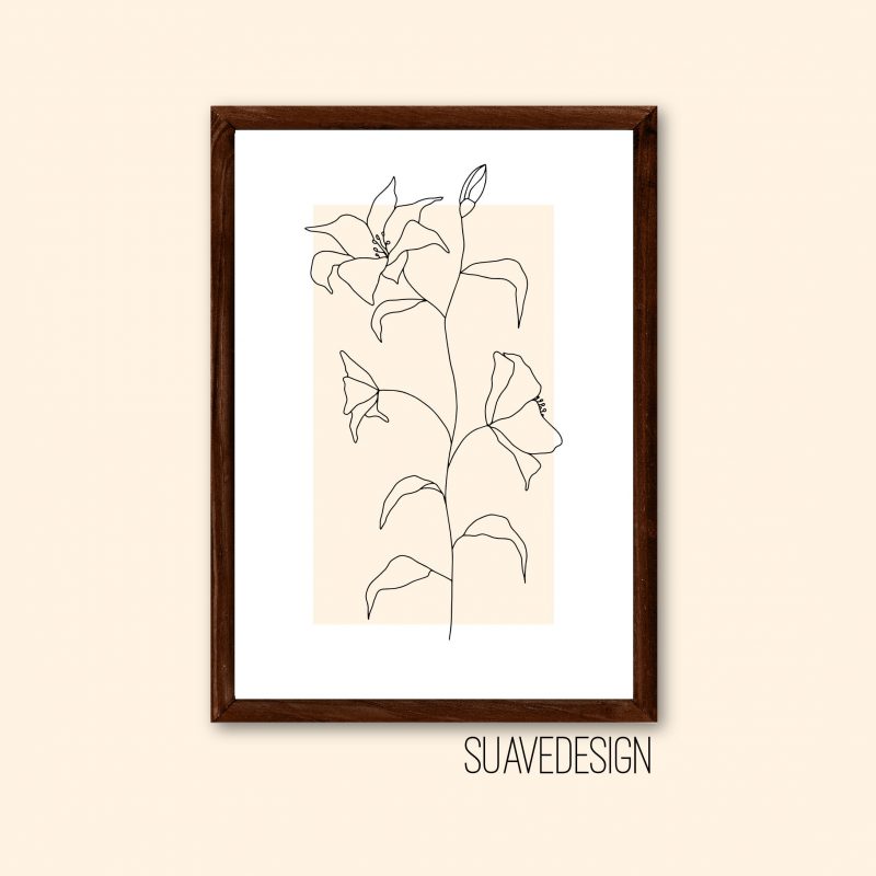 Botanical Floral Line Art Print Wall Art, Home Decor, Trendy Flower Abstract Art Print Unframed Decor