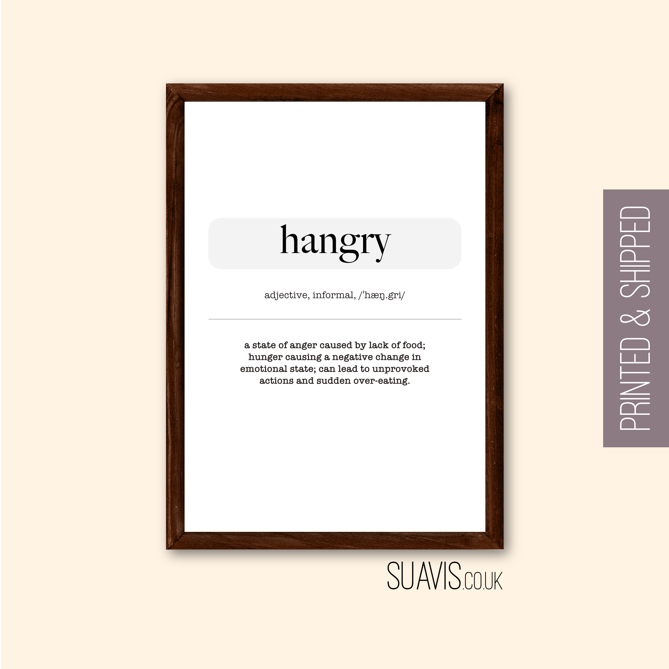 Funny Kitchen Print, Bathroom Toilet Wall Art Prints Large Quote for Toilets & Home Decor - Hangry