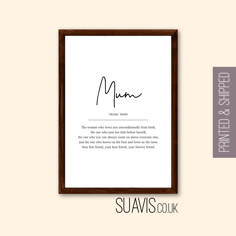 Mum definition prints, mother's day, mum gift, wall decor print, mum presents, family print, gift for mum & daughter, lockdown birthday