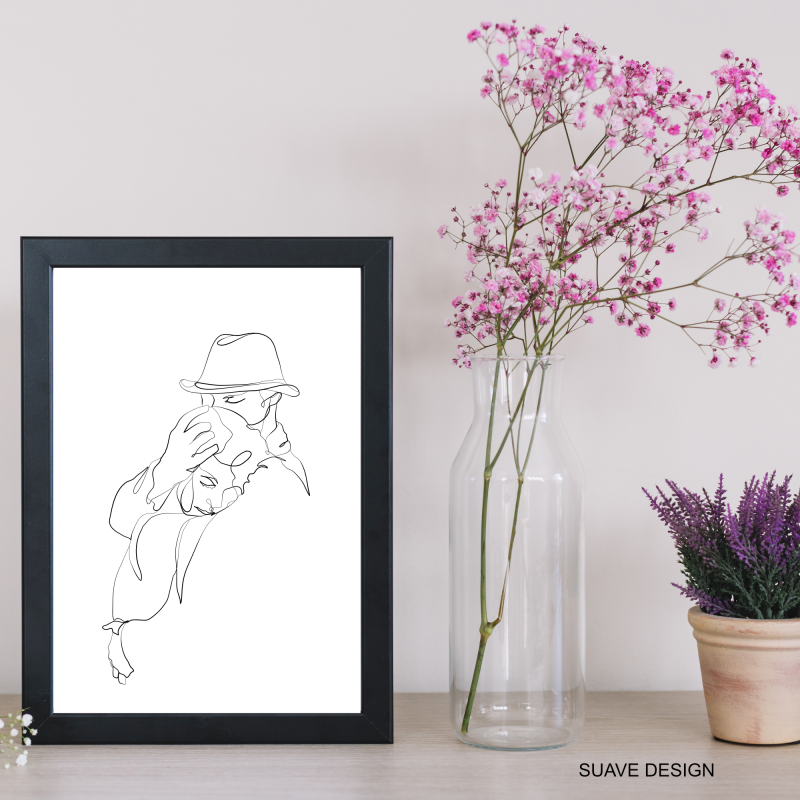 Line Drawing Art Print of a Beautiful Couple 10