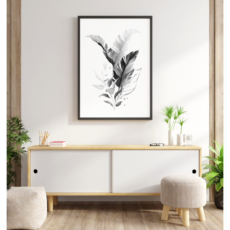Black & White Abstract Tropical Leave Art Print
