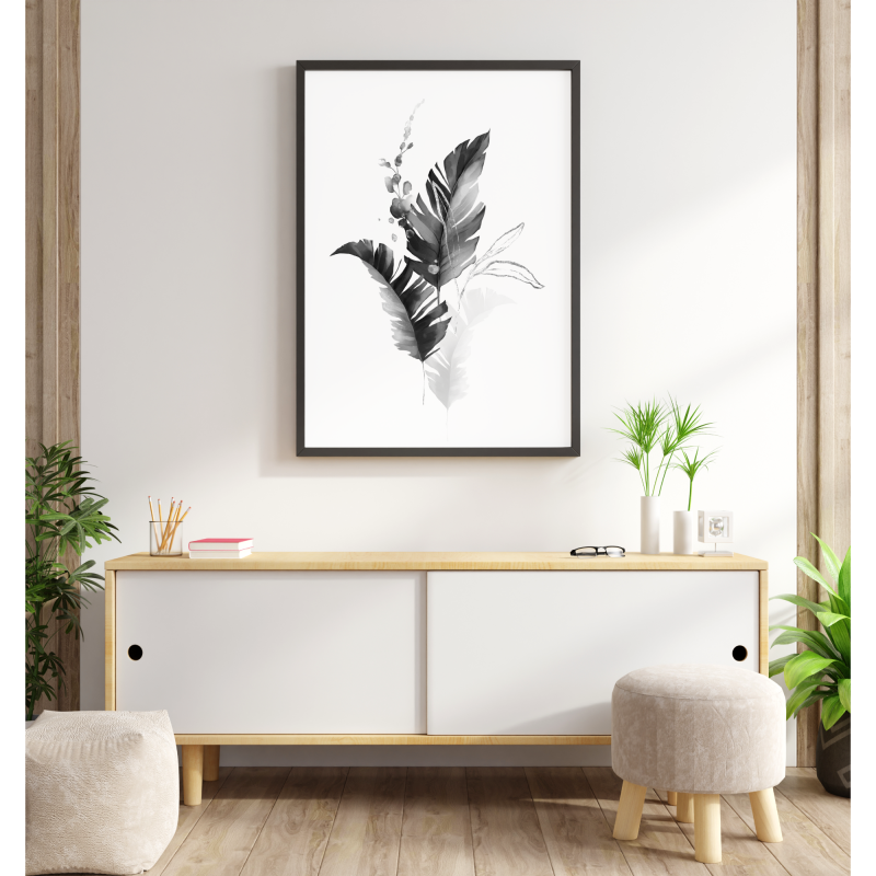Black & White Abstract Tropical Leave Art Print