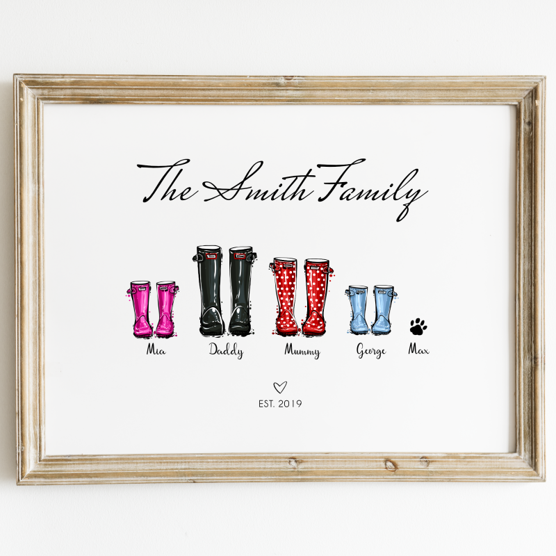 Wellie Boot Print, Customised Welly Boots Print for Family, Personalised Gift for Friends & Relatives Family Print, Special Mother's Day Gift